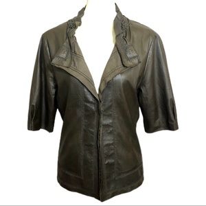 Elie Tahari Laser Cut Leather Jacket Large